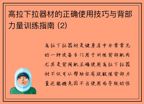 高拉下拉器材的正确使用技巧与背部力量训练指南 (2)