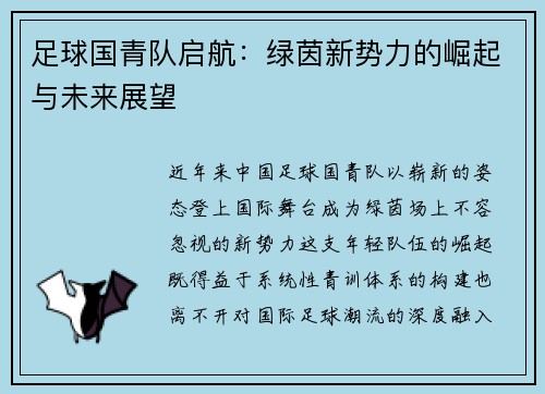 足球国青队启航：绿茵新势力的崛起与未来展望