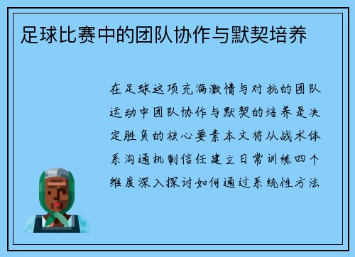足球比赛中的团队协作与默契培养
